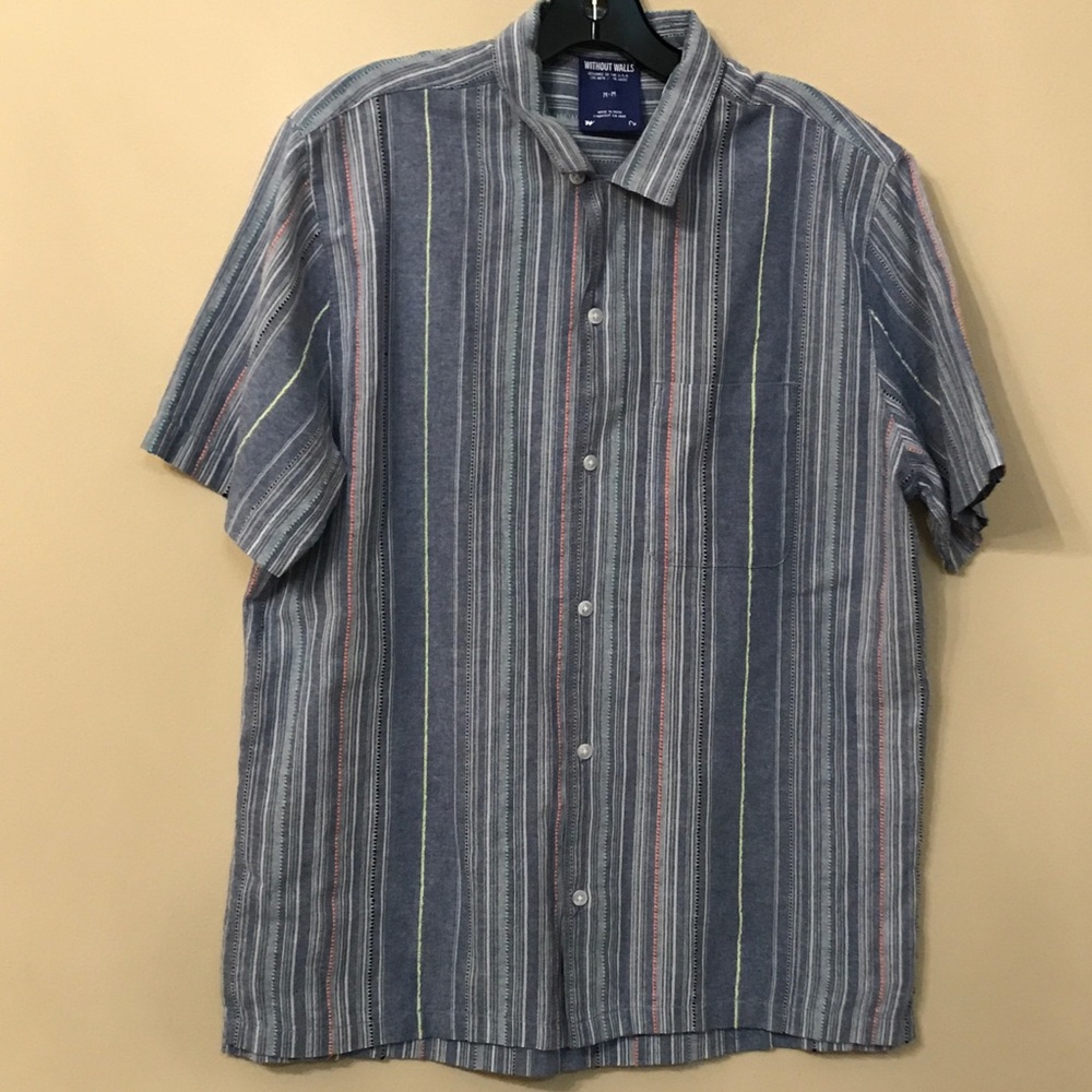 Without Walls Stripe Shirt Mens Size M Blue. Stripe Short Sleeve Casual
